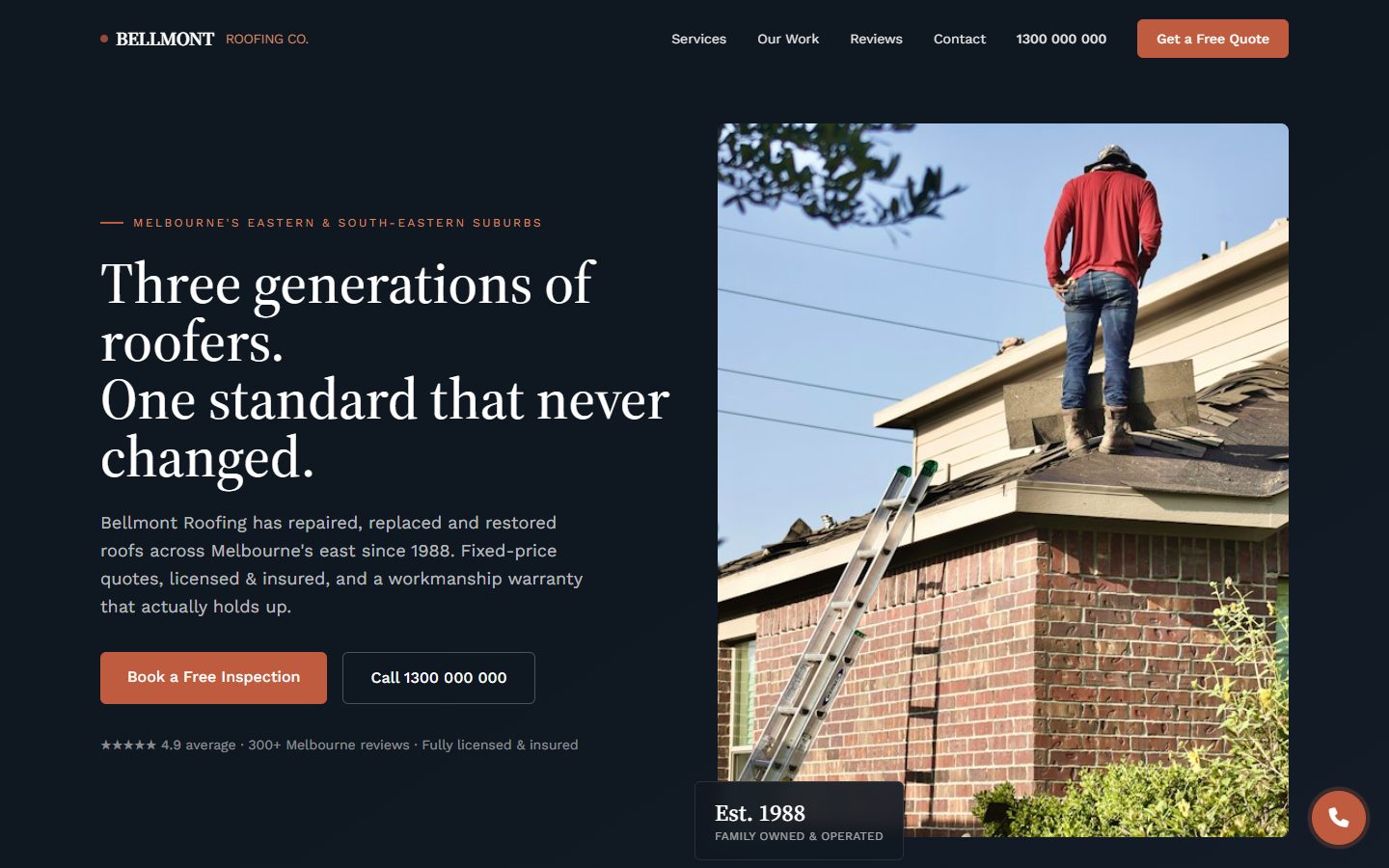 Bellmont Roofing Co. website homepage
