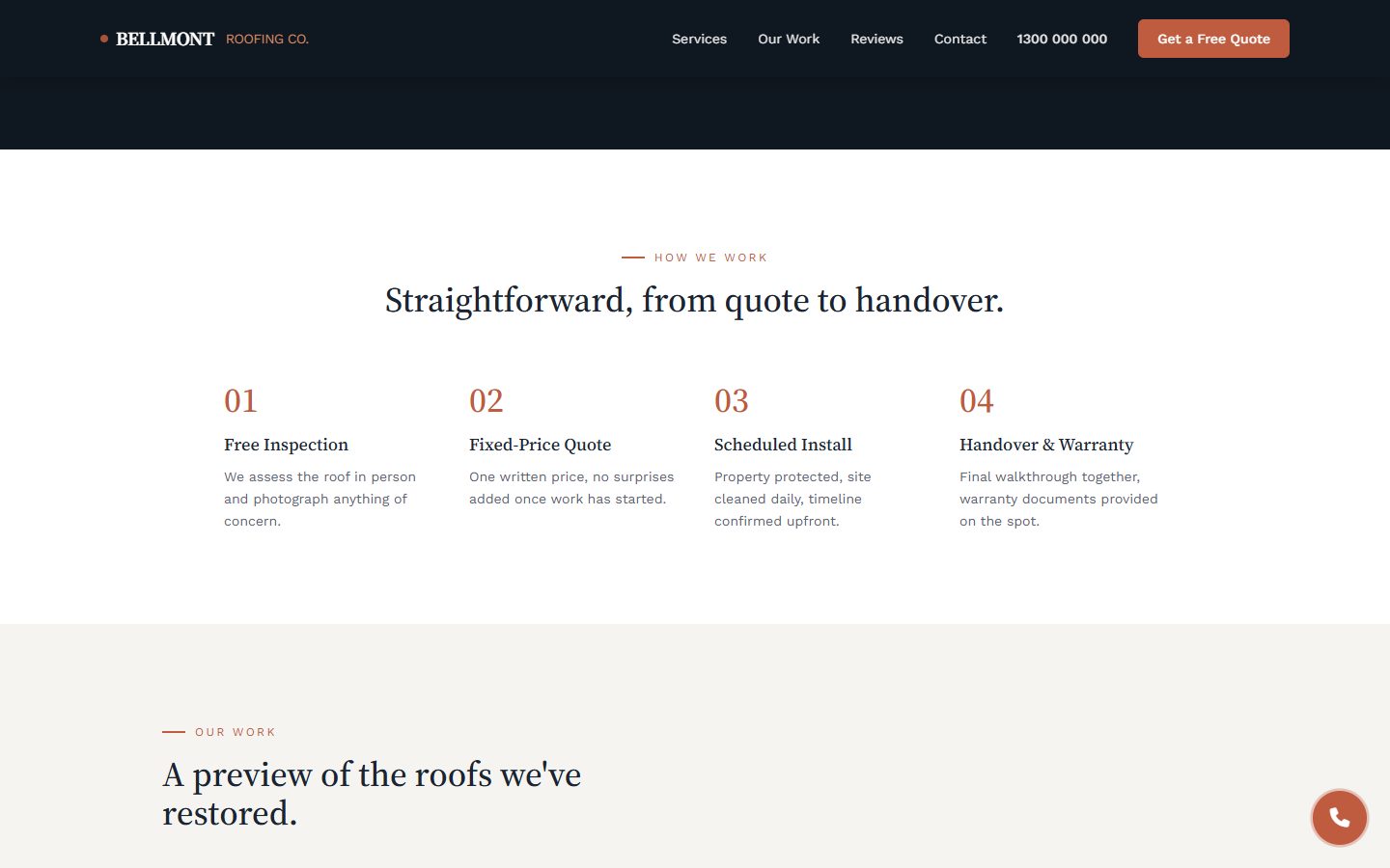 Bellmont Roofing Co. website section