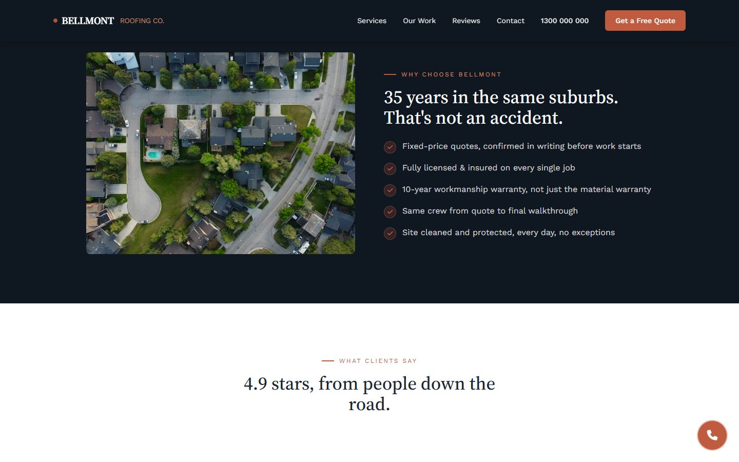 Bellmont Roofing Co. website section