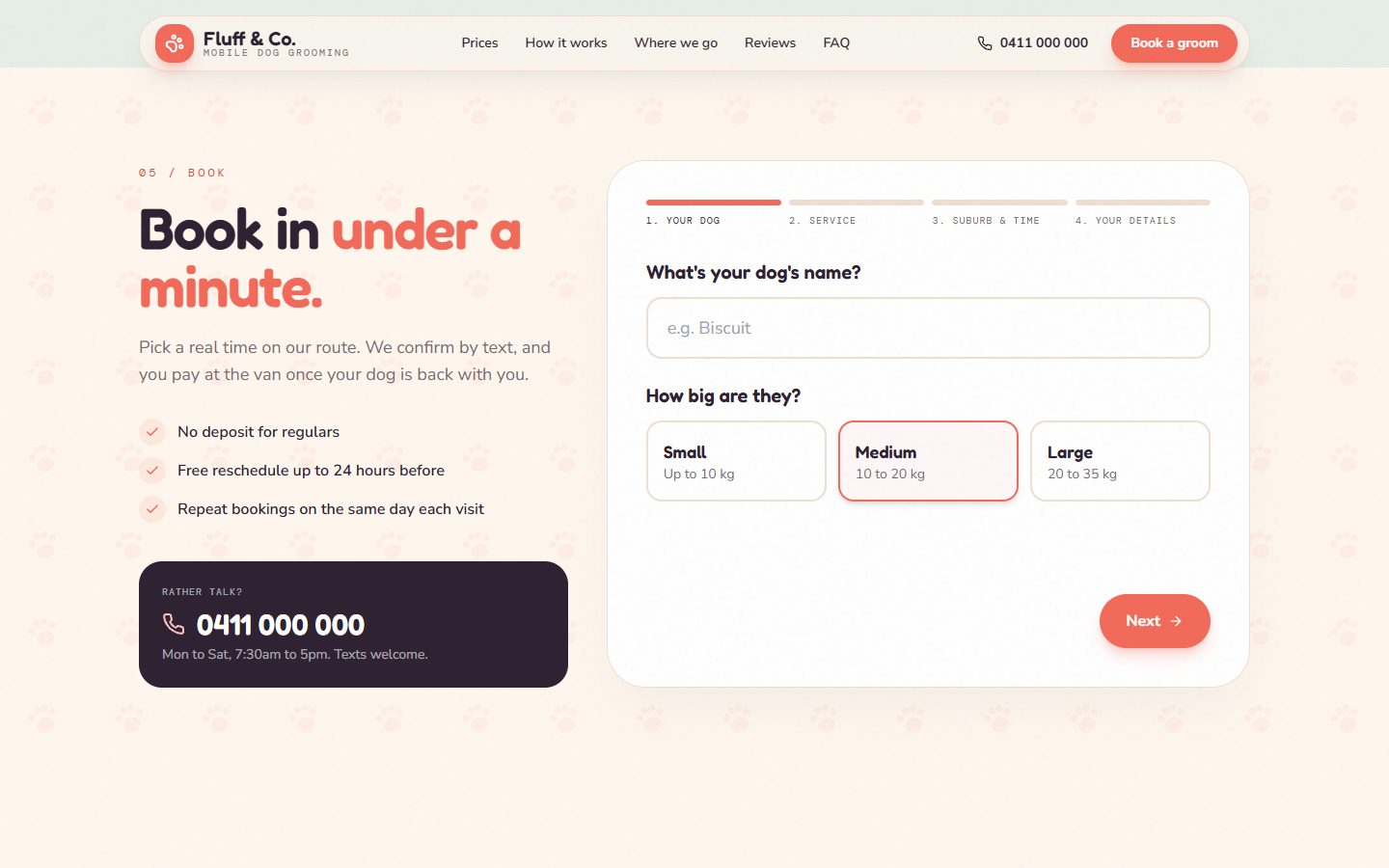 Fluff & Co. website section