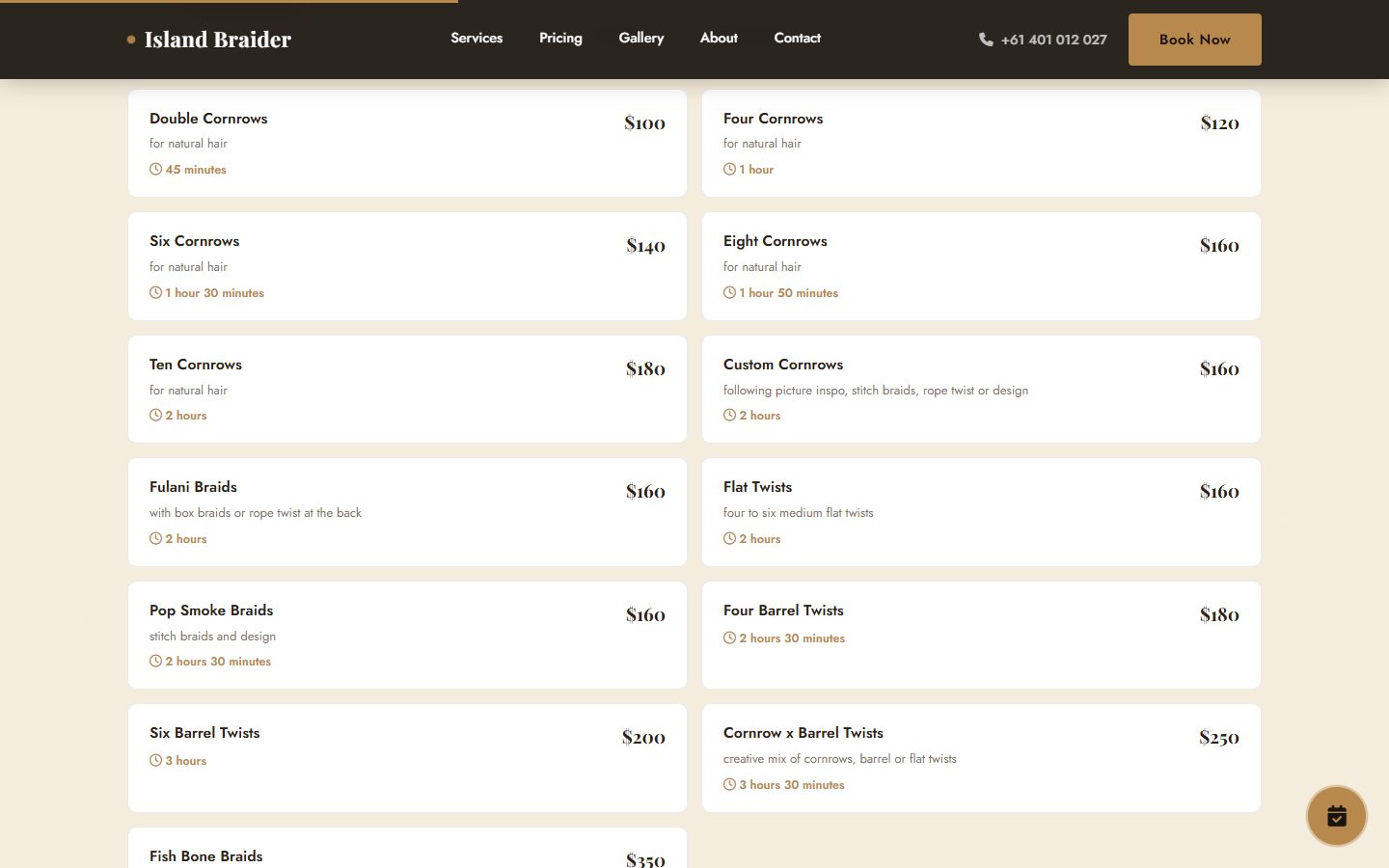 Island Braider website section