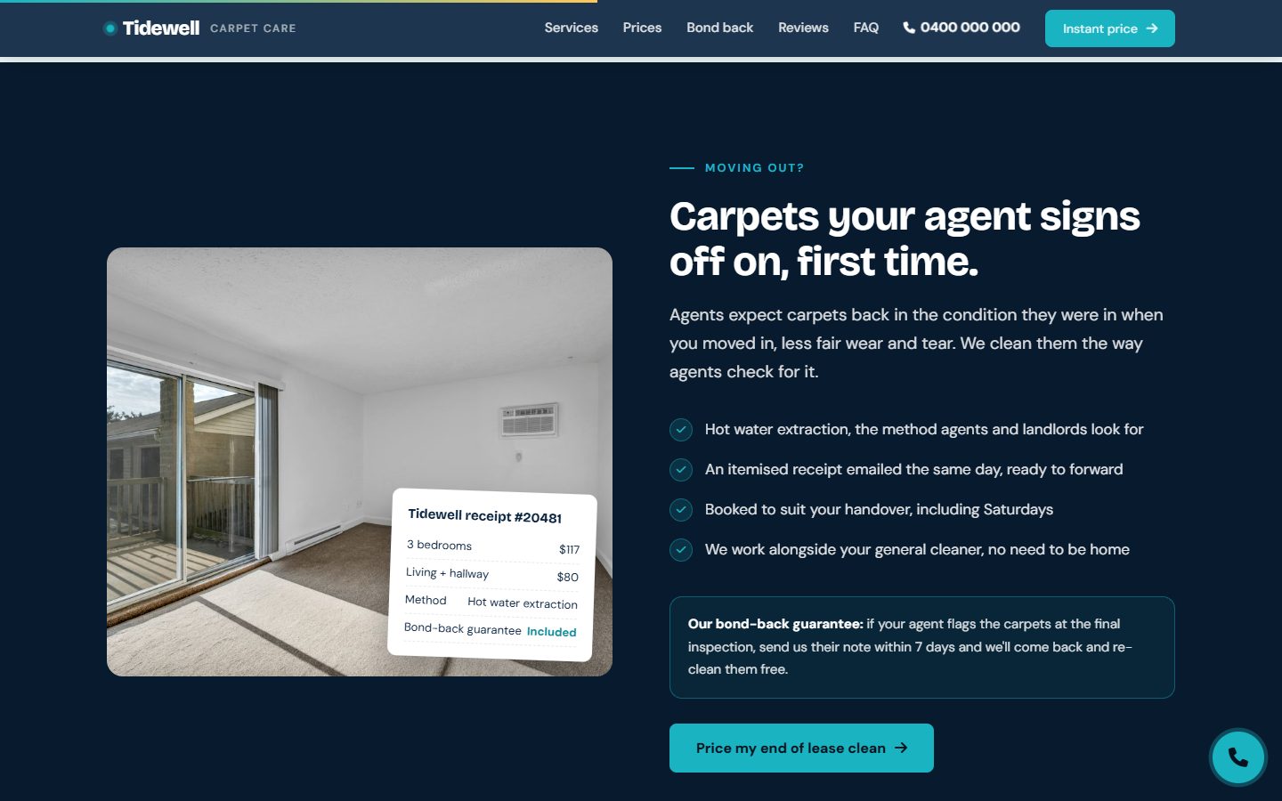 Tidewell Carpet Care website section